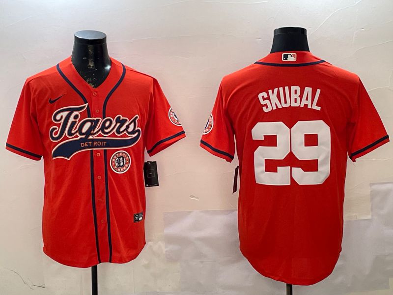 Men Detroit Tigers #29 Skubal Orange Joint Name 2025 Nike MLB Jersey style 5->detroit tigers->MLB Jersey